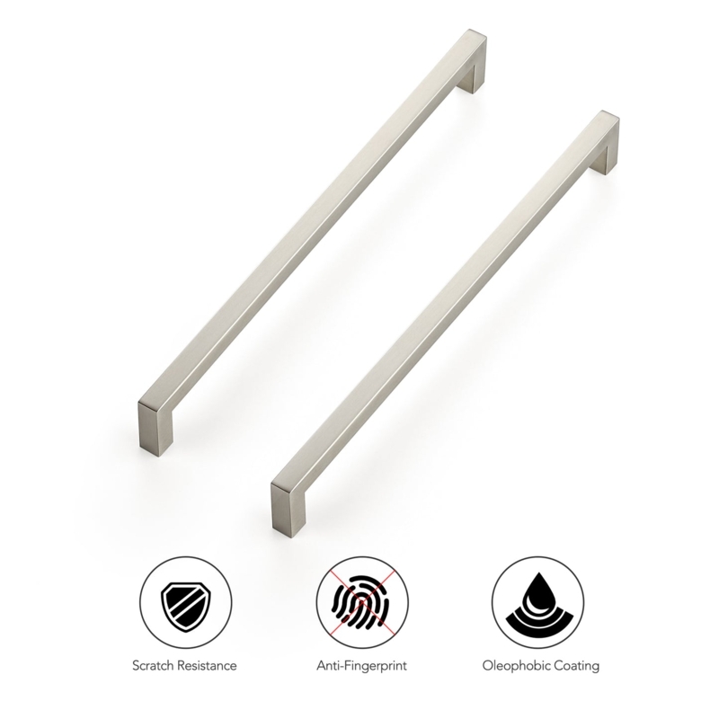 Cabinet Pulls: Brushed Silver Long Bar Square Profile Anti-fingerprint