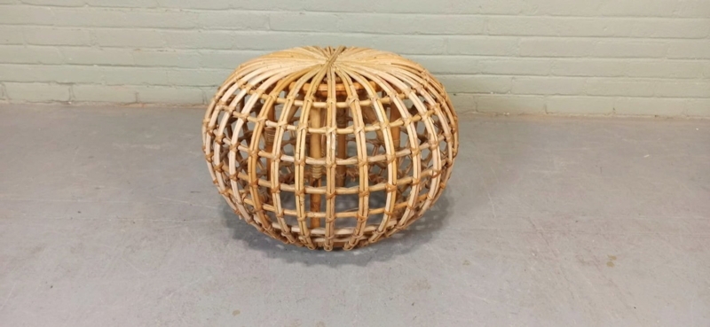 Cage Base Ottoman, Domed Top Rattan with Radial Ribbing