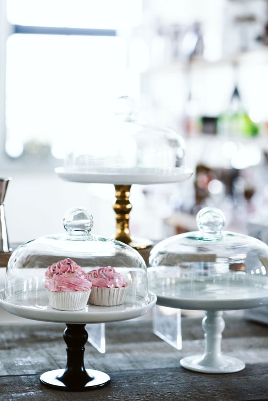 Cake Stand Set with Bell Shaped Glass Domes and Mixed Metal Bases