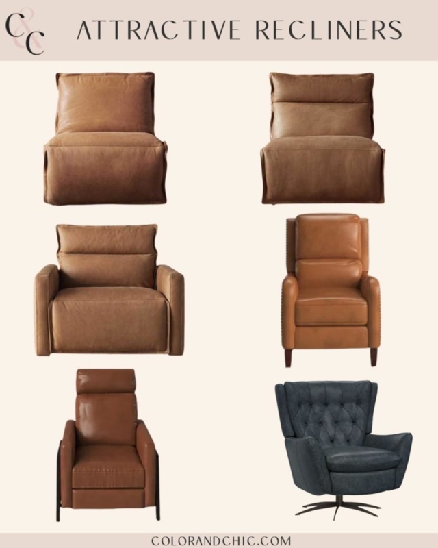 Camel Leather-Like Recliner with Modular Silhouette