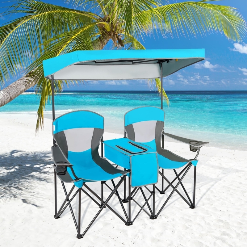 Camping Chair Set featuring Double Seat Design and Overhead Canopy