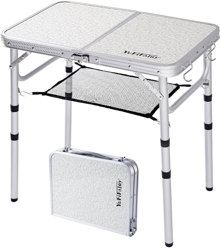 Camping Table, Aluminum Briefcase Folding Design, Mesh Shelf