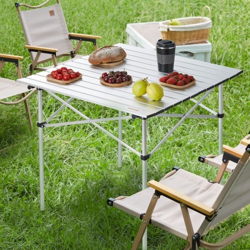 Camping Table, Aluminum Roll-Up Slatted Top, Ultra Compact