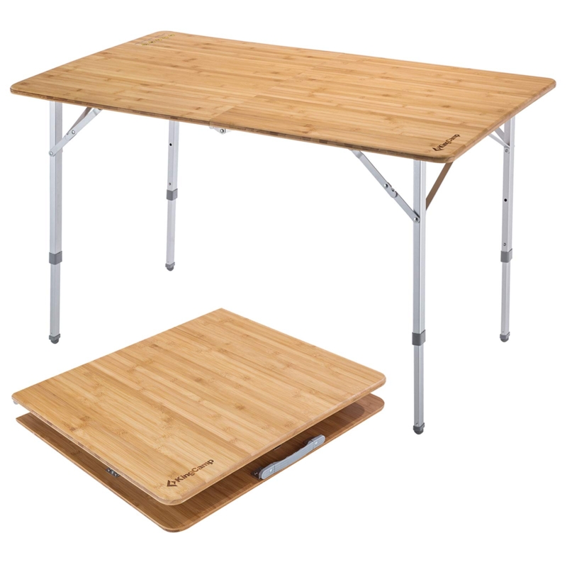 Camping Table, Warm Honey Bamboo Wood Top, Aluminum Legs