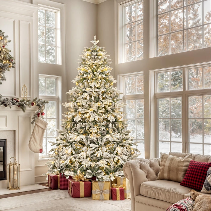 Canaan Fir Flocked Christmas Tree with Color Changeable Lights