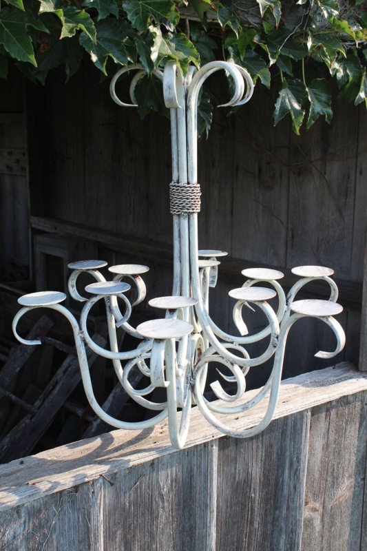 Candelabra Chandelier Weathered White Rope Wrapped Stem Distressed
