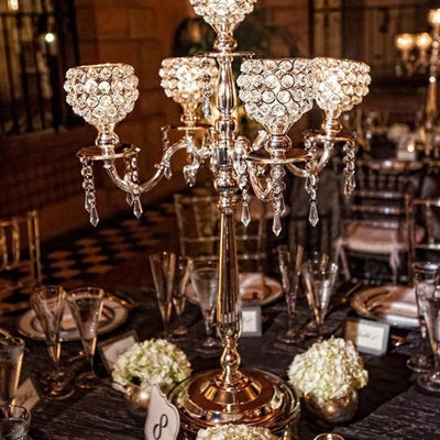 Candelabra Gold Toned Beaded Votive Cups Hanging Pendants Five Arm