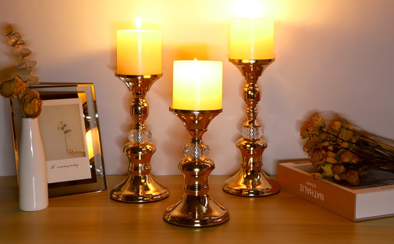 Candle Holder Rose Gold Metal Faceted Crystal Globe Glam Dining Set