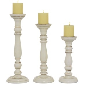 Candle Holder Set Antique White Wood Spindle Silhouette Shabby Chic