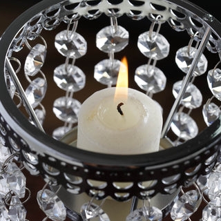 Candle Holder Silver Polished Scalloped Rim Faceted Bead Strands