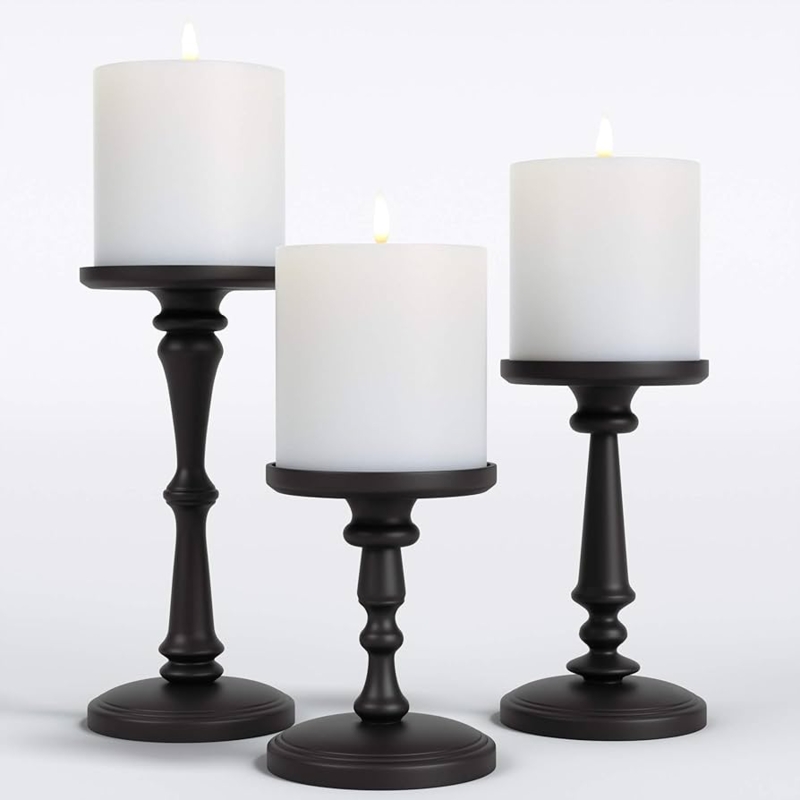 Candle Holders Matte Black Metal Staggered Set Transitional Farmhouse Decor