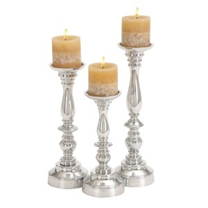 Candle Holders Polished Aluminum Baluster Stem Traditional Set Silver