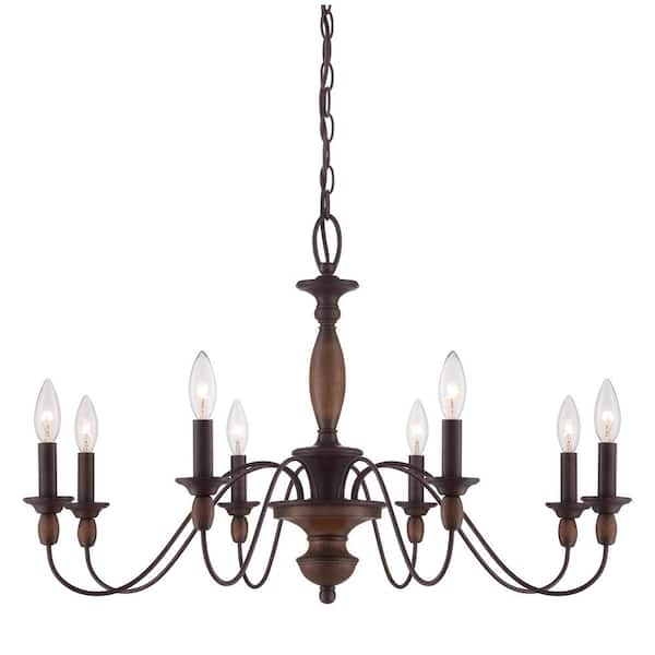 Candle Style Chandelier Tuscan Brown Finish 8-Light Rustic Farmhouse