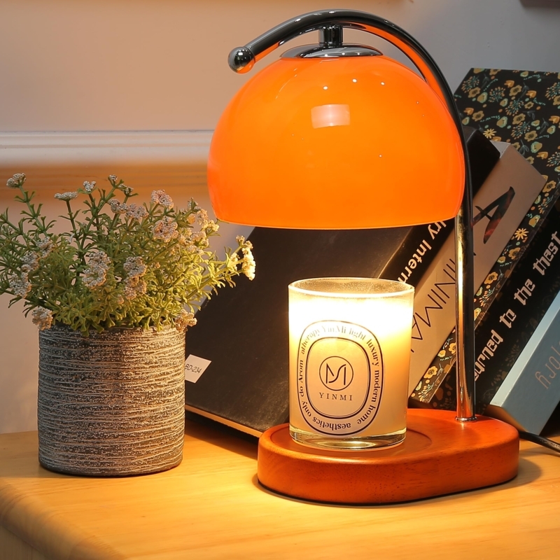 Candle Warmer Lamp Arched Glass Dome Wood Base Mid-Century Decor