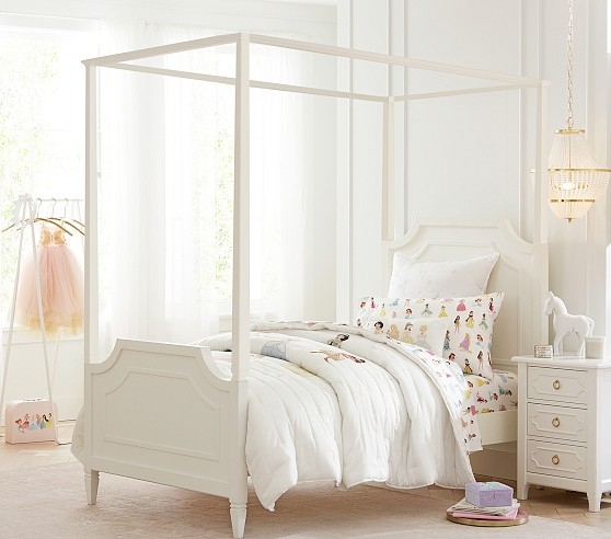 Canopy Bed Frame Regency Style with Stepped Headboard in Simply White