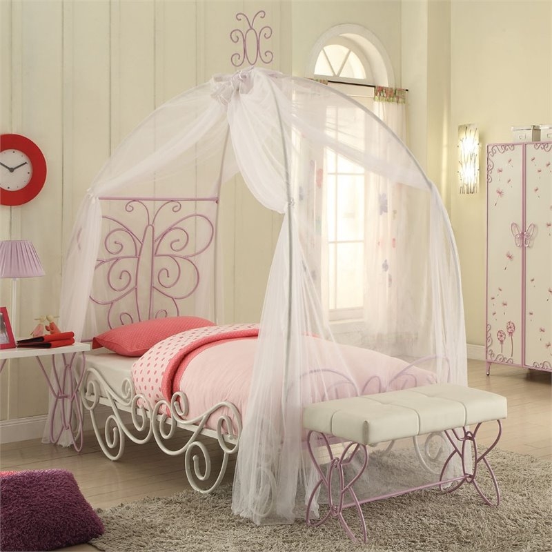 Canopy Bed Full Frame with Lavender Scrolled Metal Butterfly Motif