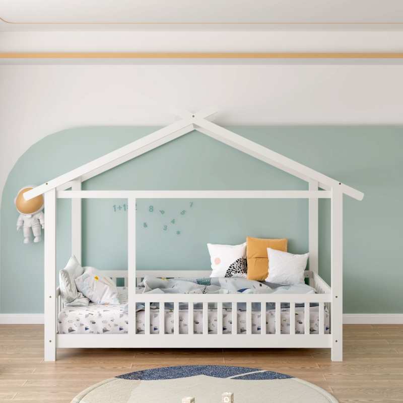Canopy Bed Montessori Style in Solid Wood with Integrated Guardrails
