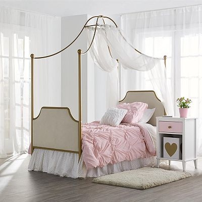 Canopy Bed Twin Frame in Brushed Gold Metal with Curved Top Arches