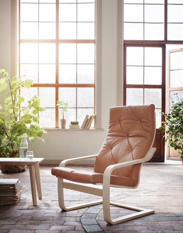 Cantilever Accent Chair with Diamond Tufting and Cognac Leather Look