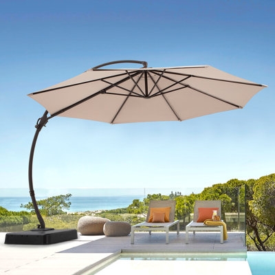 Cantilever Umbrella Arched Arm Offset Design Weighted Base Warm Beige