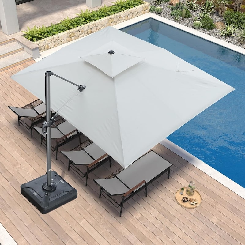 Cantilever Umbrella Crisp White Two Tier Vent Heavy Duty Base