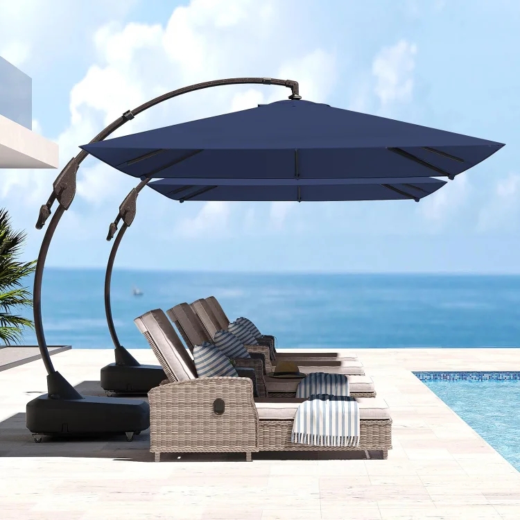 Cantilever Umbrella Curved Arm Navy Blue Offset Patio Shade