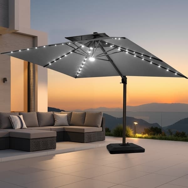 Cantilever Umbrella Dark Grey Solar LED Lighted Offset Canopy