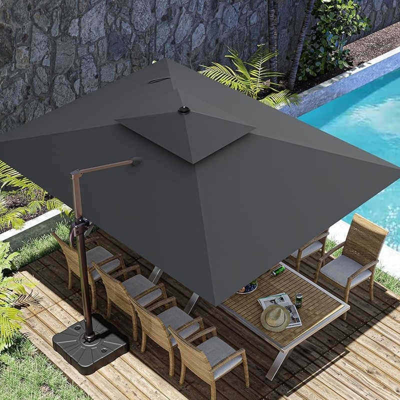 Cantilever Umbrella Double Top Vent Grey Rectangular Shade