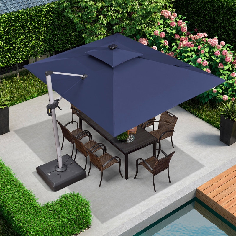 Cantilever Umbrella Navy Blue Solar Panel Tiered Vent Shade