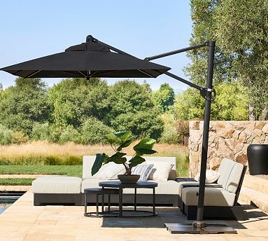 Cantilever Umbrella Rectangular Canopy Offset Pole Matte Black Frame