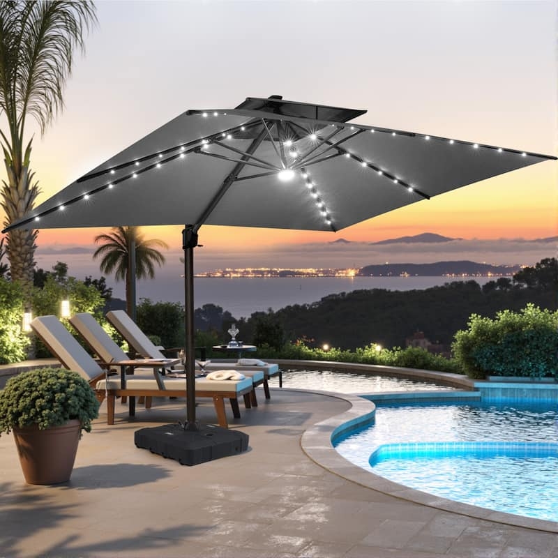 Cantilever Umbrella Solar LED Rib Lights Tan Offset Canopy