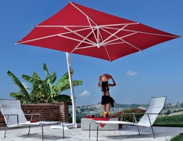 Cantilever Umbrella Vibrant Red Reinforced Ribs Rectangular Canopy Offset
