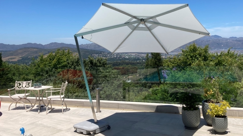 Cantilever Umbrella Wheeled Base Tilting Mechanism Crisp White Hexagonal