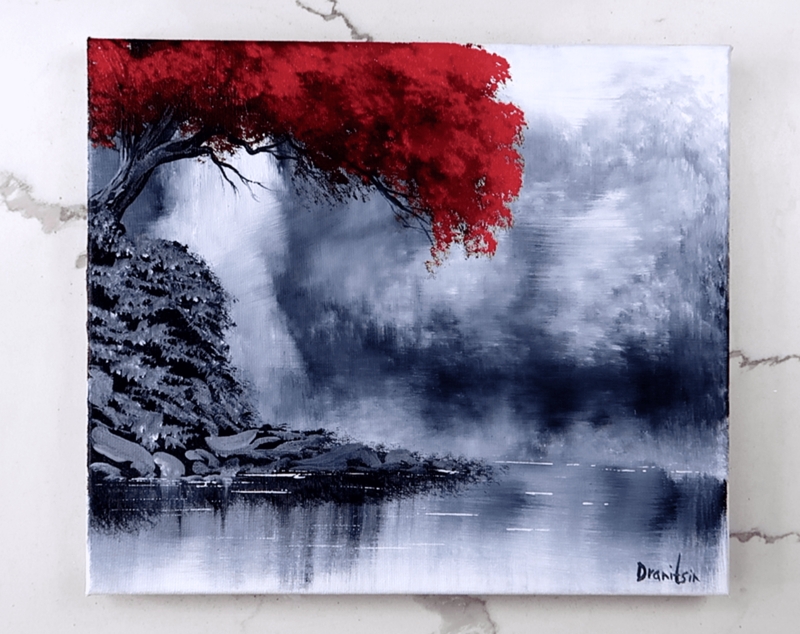 Canvas Art Matte Misty Waterfall Overhanging Tree Rocky Shore Nature