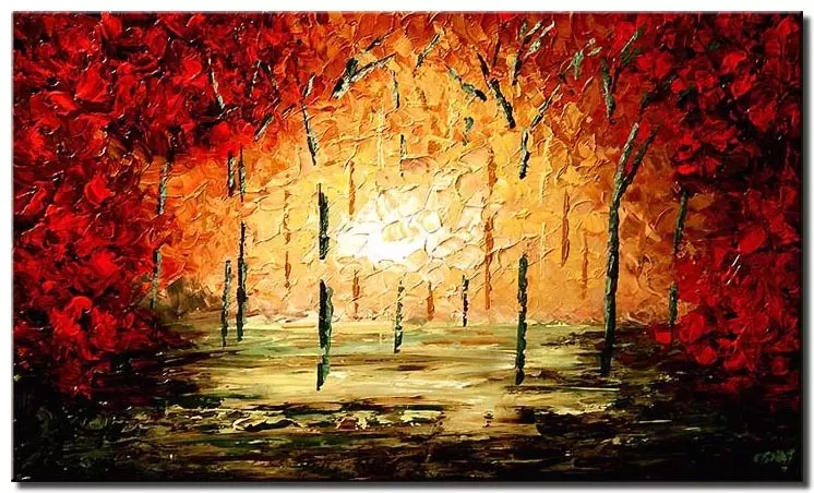 Canvas Wall Art Abstract Forest Green Golden Yellow Heavy Impasto