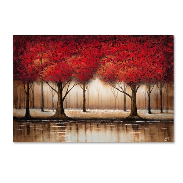 Canvas Wall Art Mirrored Water Reflection Crimson Red Trees Print