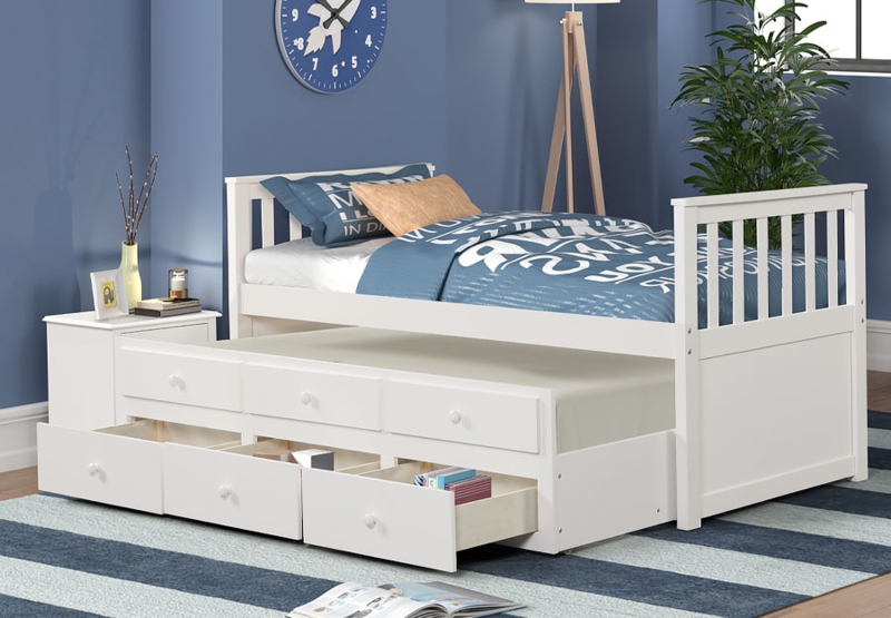 Captains Bed Coastal Style Trundle Bed with Slatted Headboard