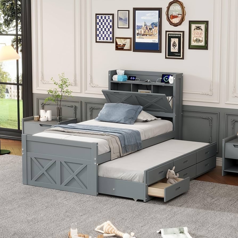 Captains Bed with X-Brace Detail and Integrated Charging Station