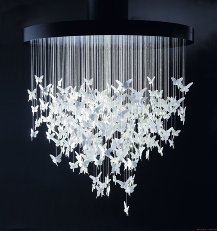 Cascading Butterfly Chandelier with Integrated Fiber-Optic Lighting.