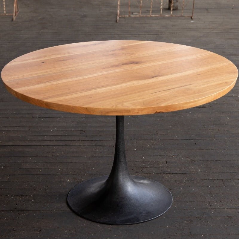 Cast Iron Tulip Base Round Table with Reclaimed Wood Top