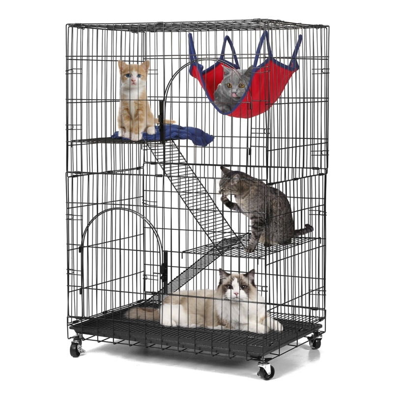 Cat Cage Steel Wire Three Tier Hanging Hammock Casters