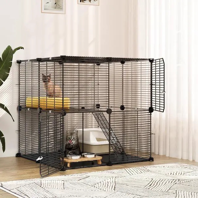 Cat Cage Two Tier Modular Grid Panels Elevated Feeder