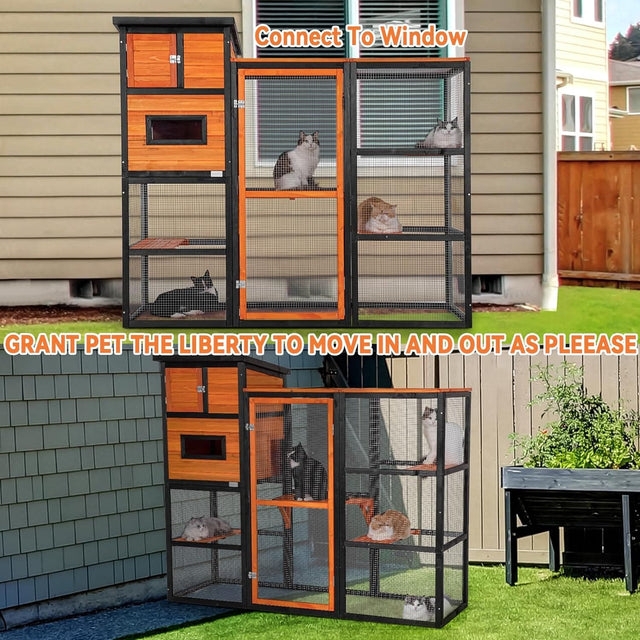 Cat Enclosure Black Wood Contrast Multi Tier Design