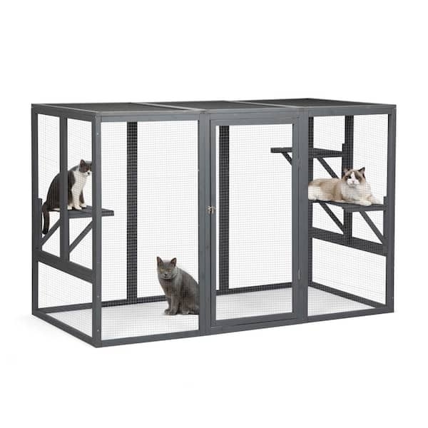 Cat Enclosure, Charcoal Finish, Walk-In Door, Multi-Level Shelves