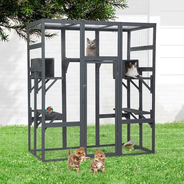 Cat Enclosure Charcoal Grey Walk In Door Sun Panel Roof