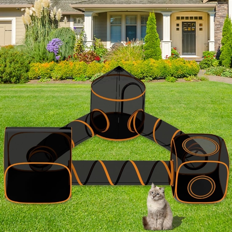 Cat Enclosure, Conical Center Tower, Modular Tunnels, Three-Way Layout