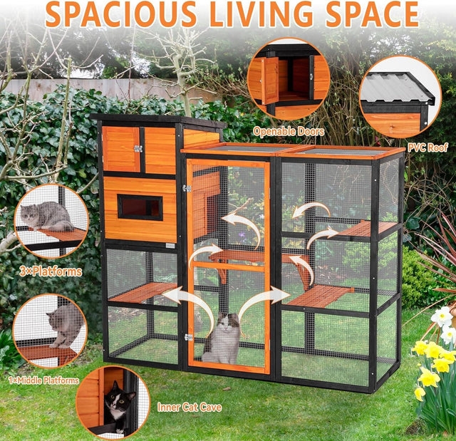 Cat Enclosure Enclosed Cat Cave Corrugated PVC Roof
