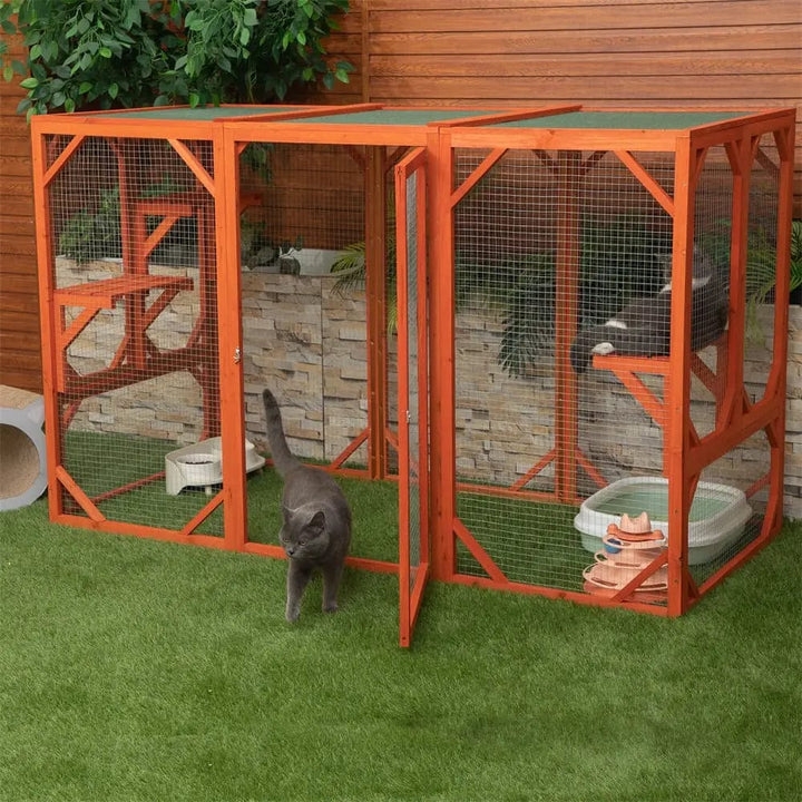 Cat Enclosure Rustic Reddish Brown Stain Walk In Door