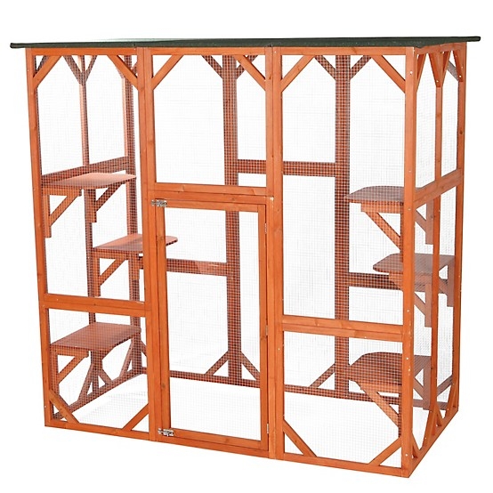 Cat Enclosure, Six Interior Platforms, Honey Stained Wood, Roof