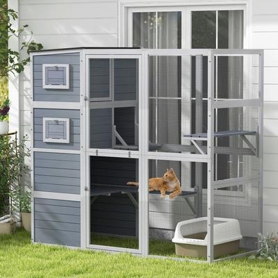 Cat Enclosure, Slate Gray, Access Hatches, Tiered Perches